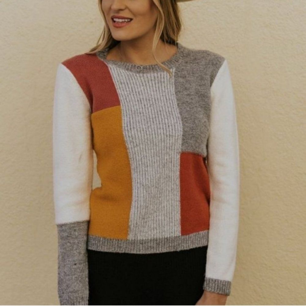 NWT Roolee Colorblock Sweater Gray Multicolor Extra Large